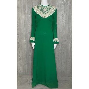 Vintage lorrie deb lace bodice Renaissance style Victorian green long sleeve lon